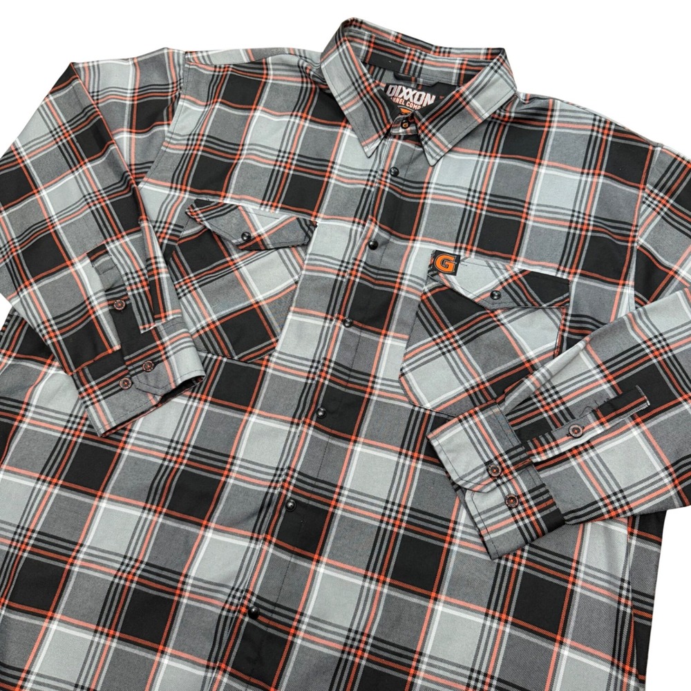 Dixxon Flannel Co Shirt The G Mens 5X Gray Black Orange Plaid D-Tech Long Sleeve